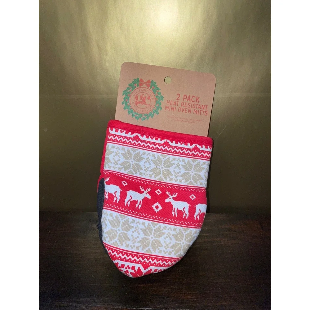 Gourmet Club Christmas Mini Oven Mitts Heat Resistant Holiday Reindeer‎ Kitchen